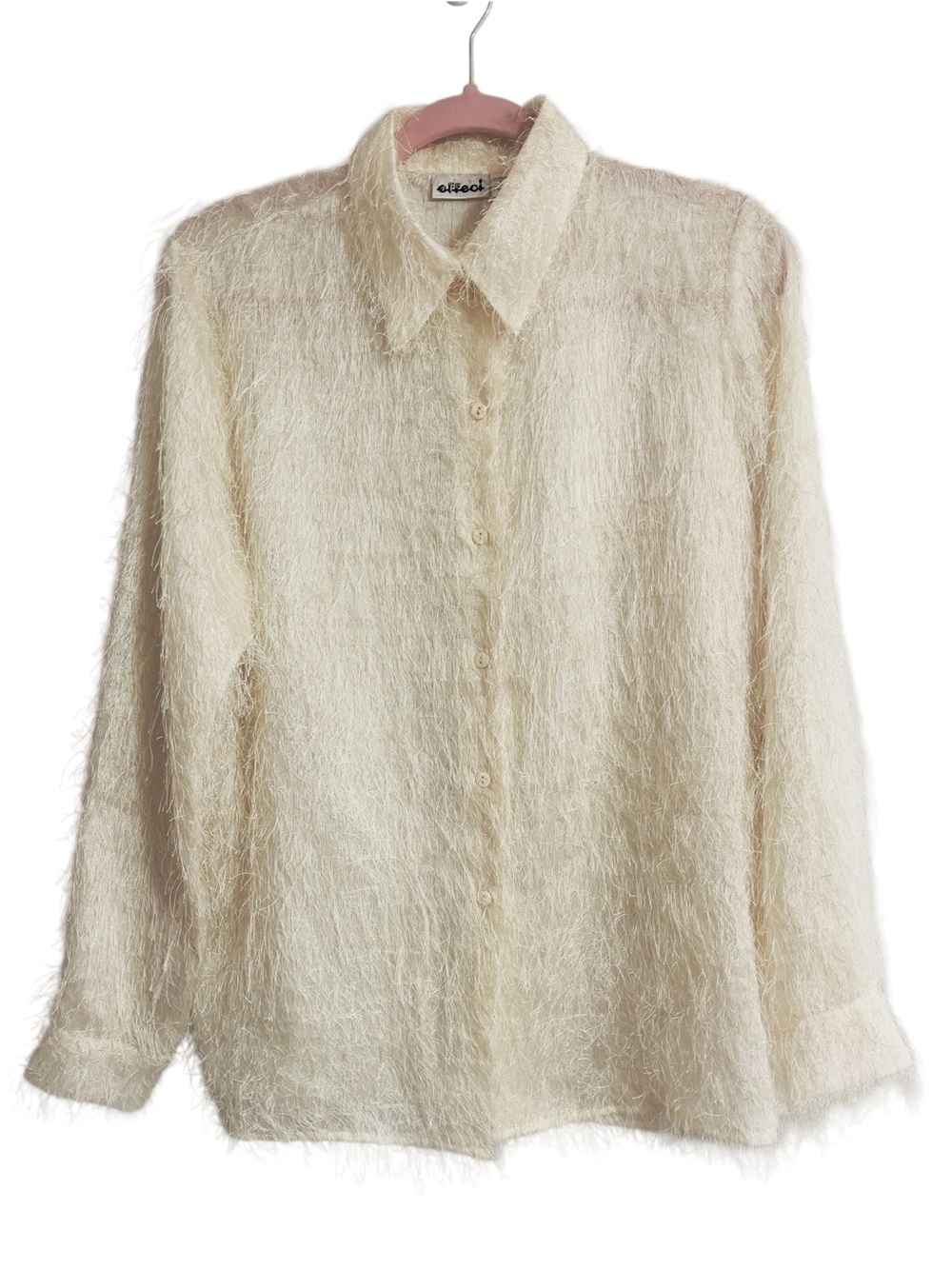 Vintage Effeci Creazione Shag Eyelash Knit Blouse Cream Button Up Shirt Small